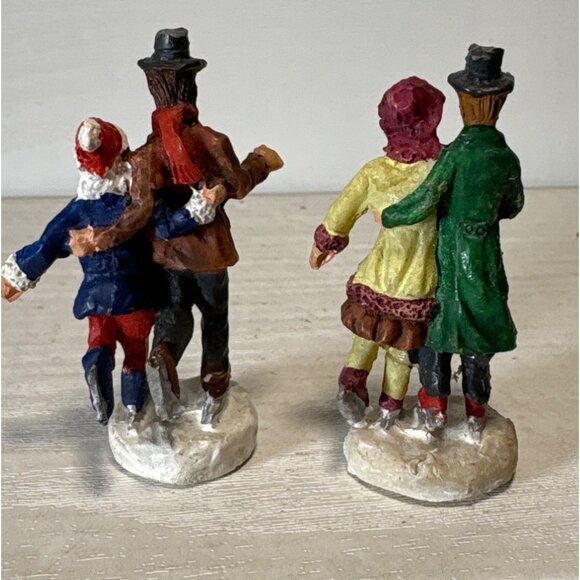 Ice Skating Couple Figurines Christmas Village Set Of 2 Vintage Hand Painted - Picture 4 of 6